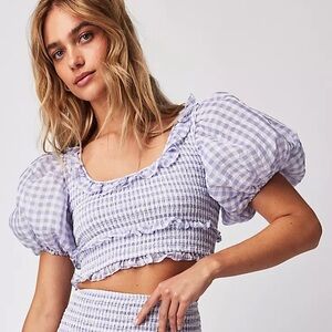 SAYLOR Lilac Checkered Puff Sleeve Blouse